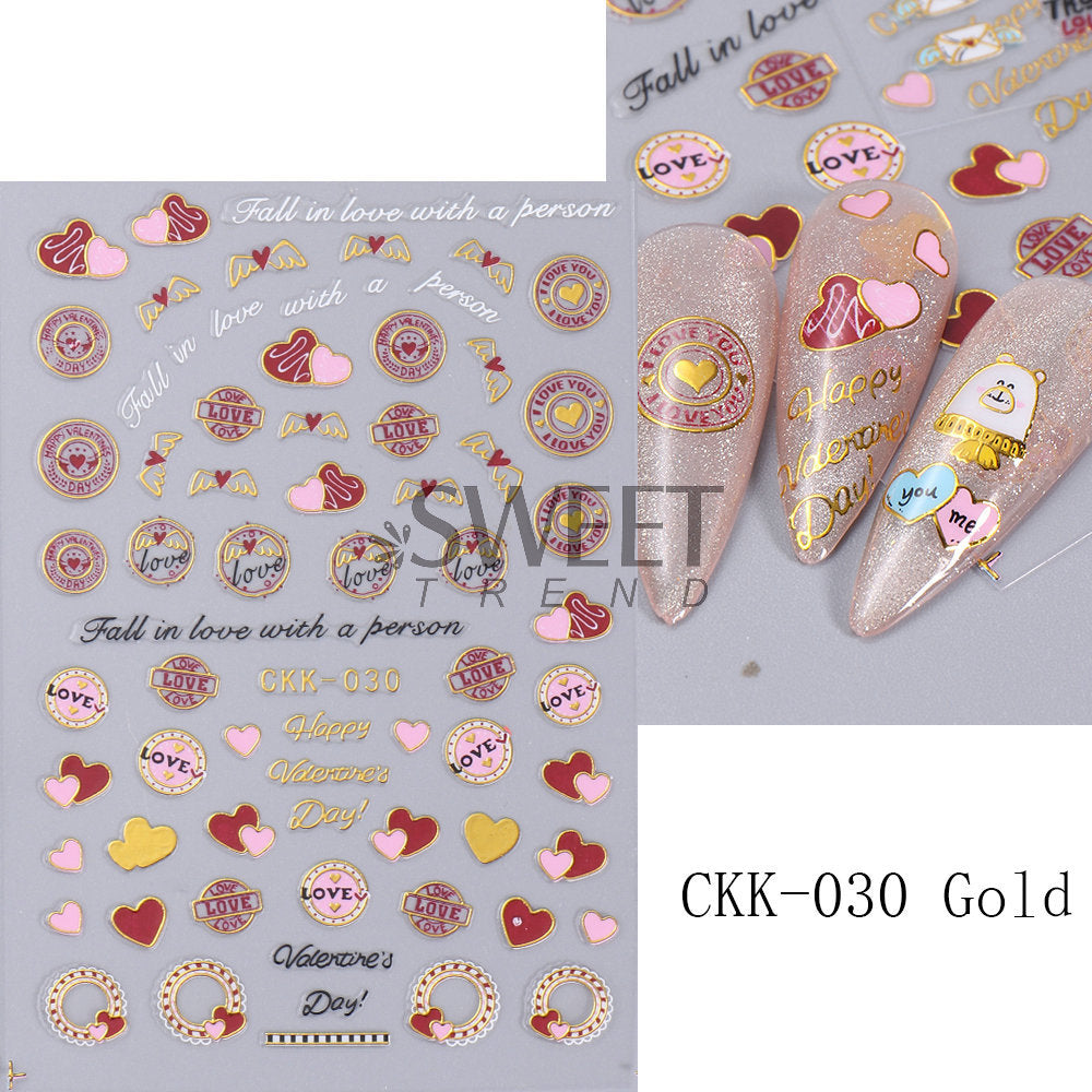 VAL015  New Valentine's Day Nail Art Stickers Bronzing Heart Cupid Lips Black Swan Adhesive Nail Decals