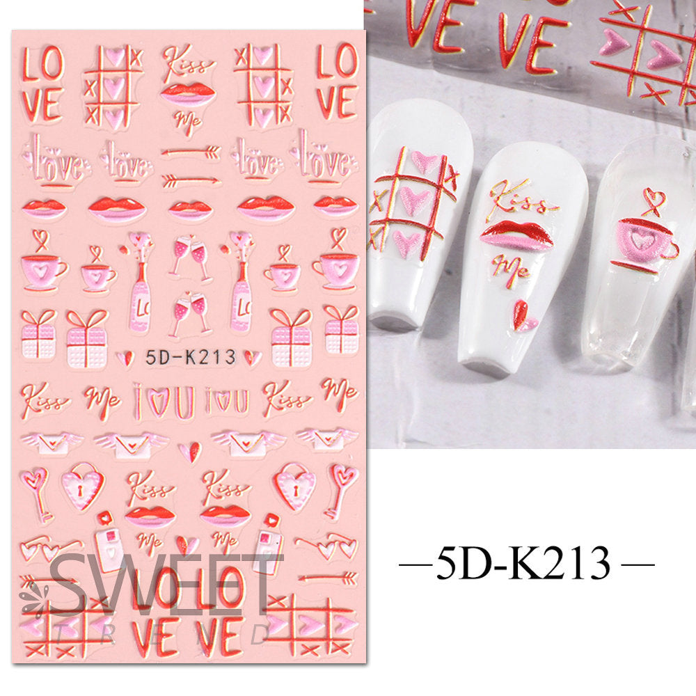 VAL001  Nail art stickers wholesale 5D embossed nail stickers cartoon cute love bow bunny nail art stickers