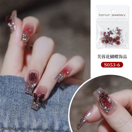 NDE071 Camellia Hibiscus Nail Art Decoration Black Plum Sauce Symphony Nail Decoration Accessories Set