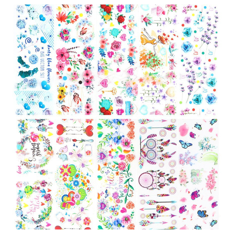 VAL020  Nail art stickers ins Valentine's Day retro floral nail starry sky transfer sticker rose lace paper nail