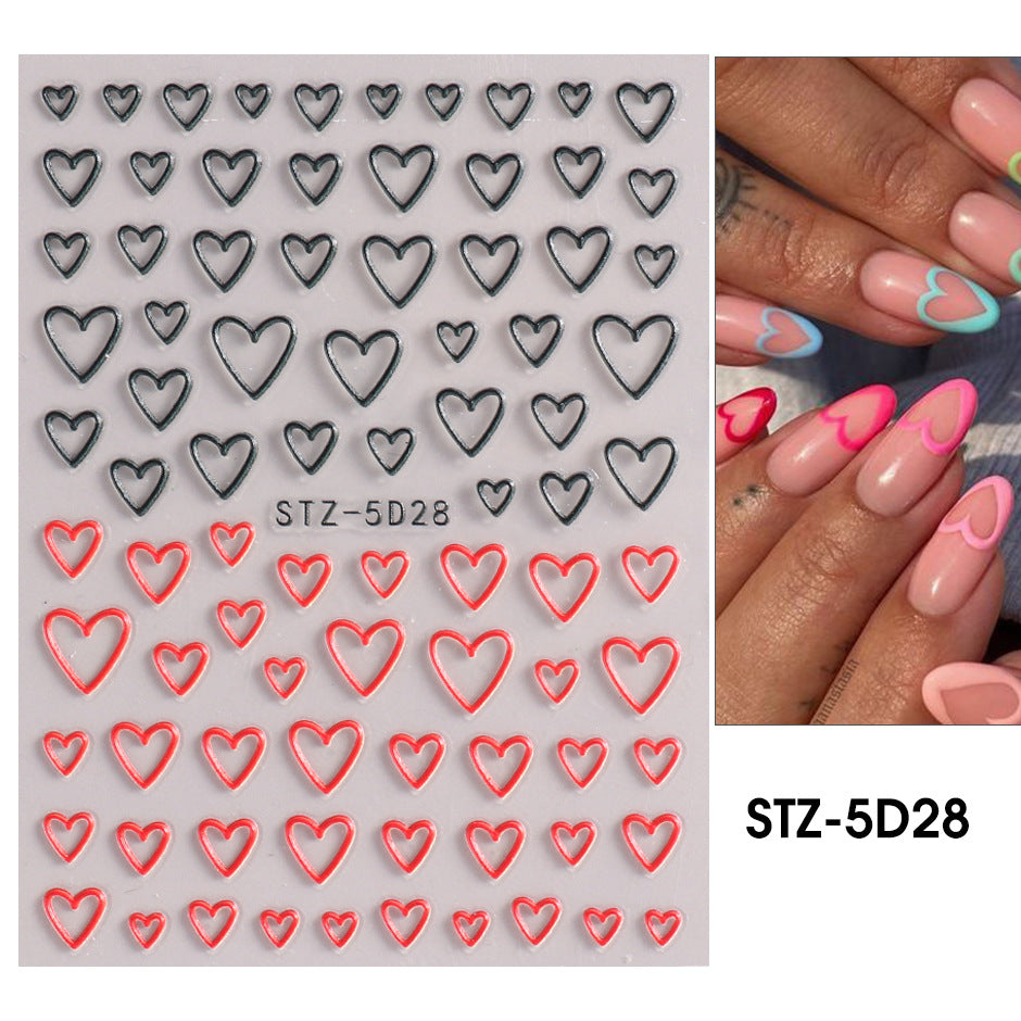 VAL023 Valentine's Day Nail Art Stickers Wholesale 5D Embossed Heart English Words Rose Cartoon Cute Nail Stickers