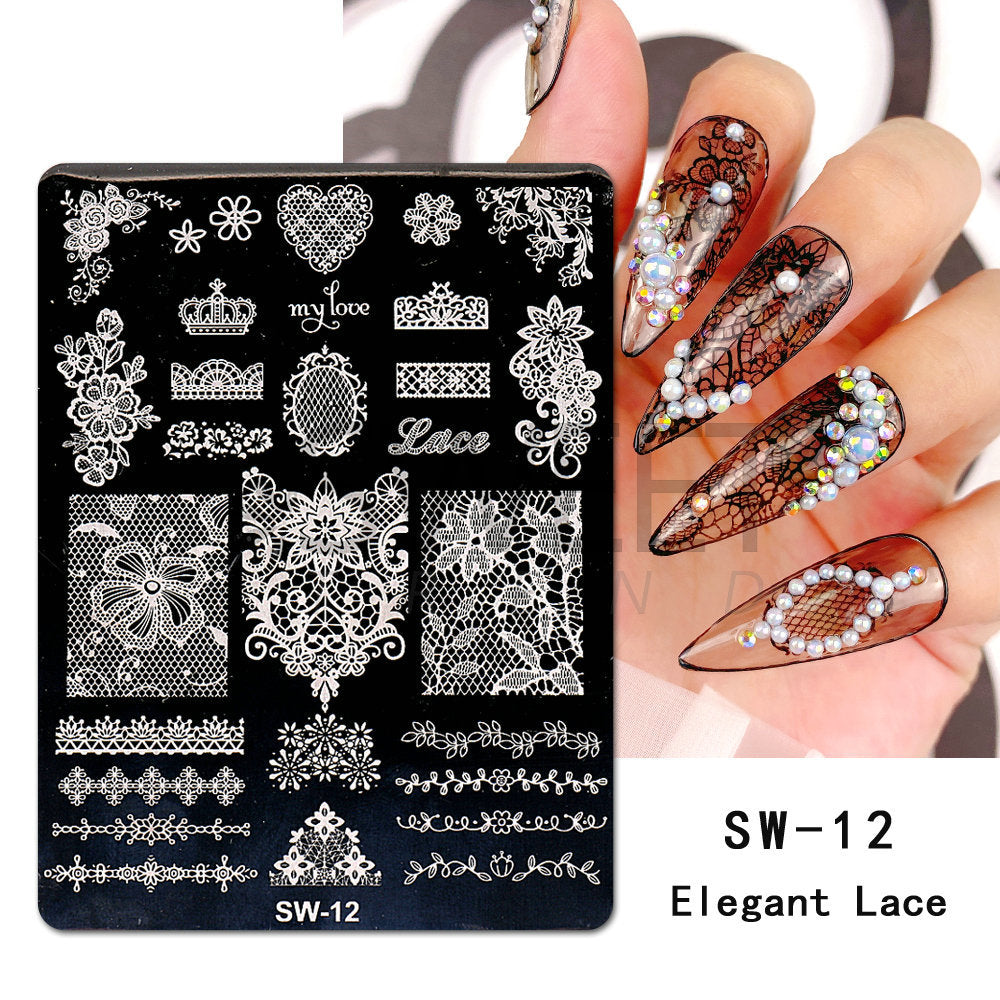 VAL008  New manicure steel plate wholesale ins French manicure rose Valentine's Day Christmas nail transfer template