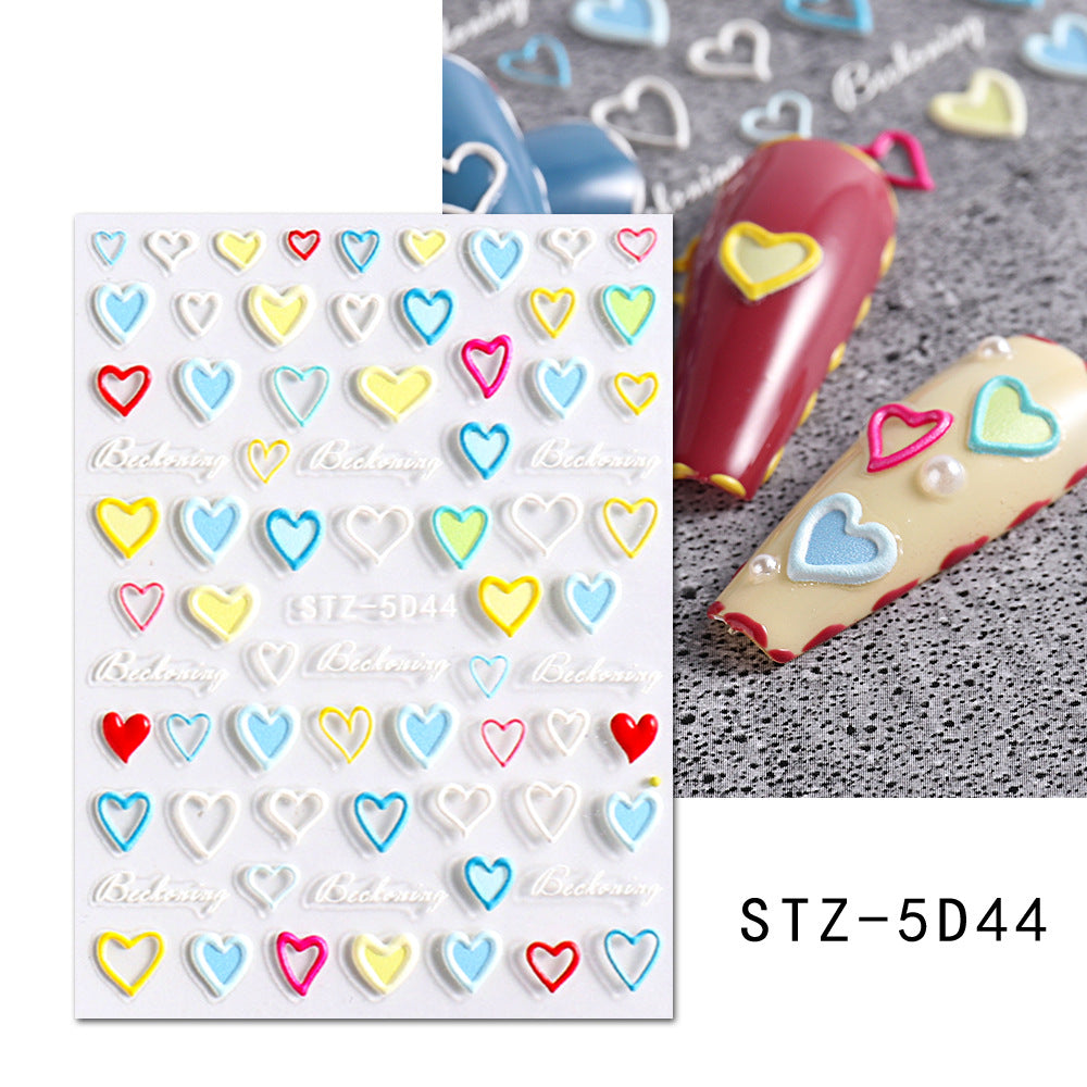 VAL023 Valentine's Day Nail Art Stickers Wholesale 5D Embossed Heart English Words Rose Cartoon Cute Nail Stickers