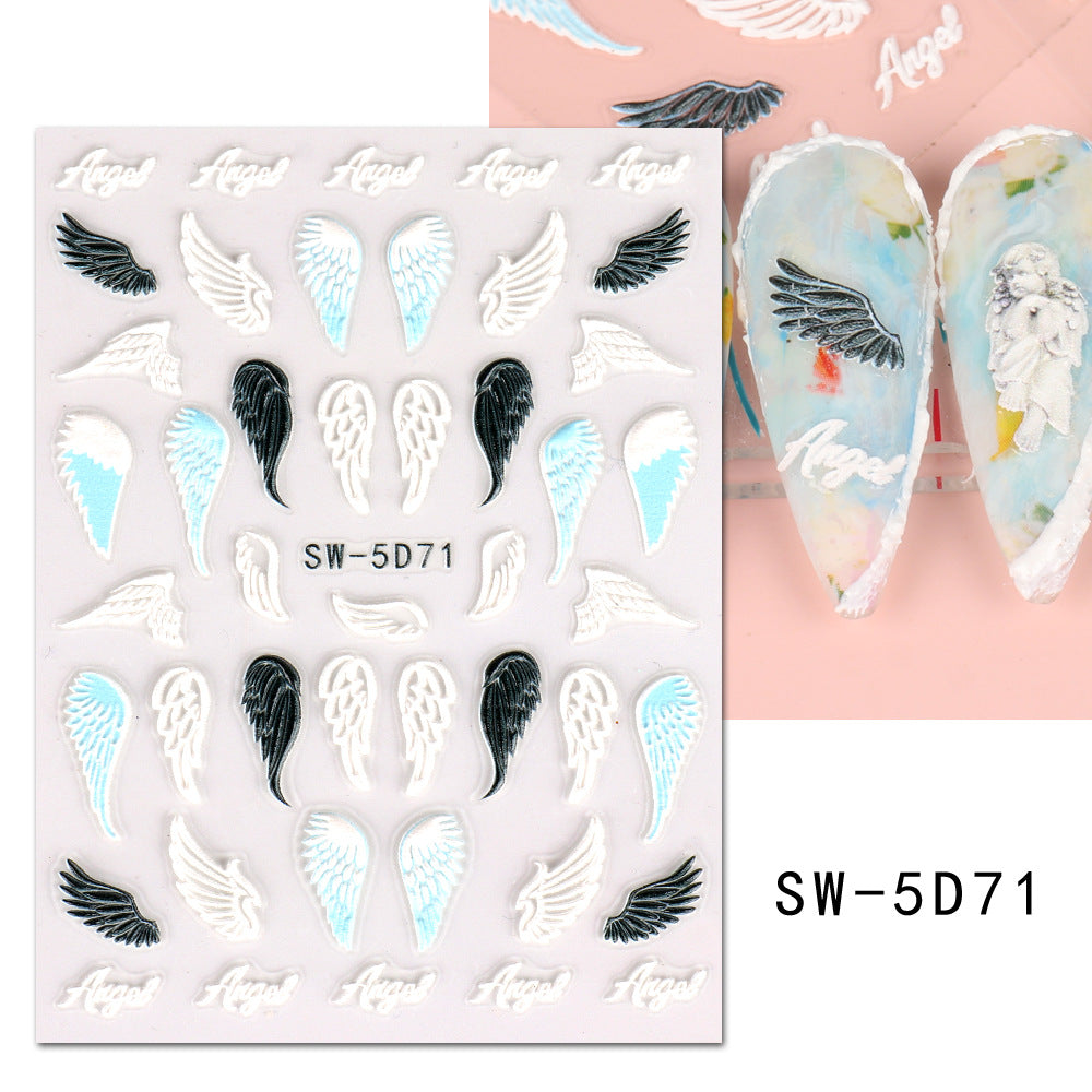 VAL030  Nail Art Stickers Wholesale 5D Embossed Rose Valentine's Day Blazing Angel Cupid Feather Nail Stickers nail