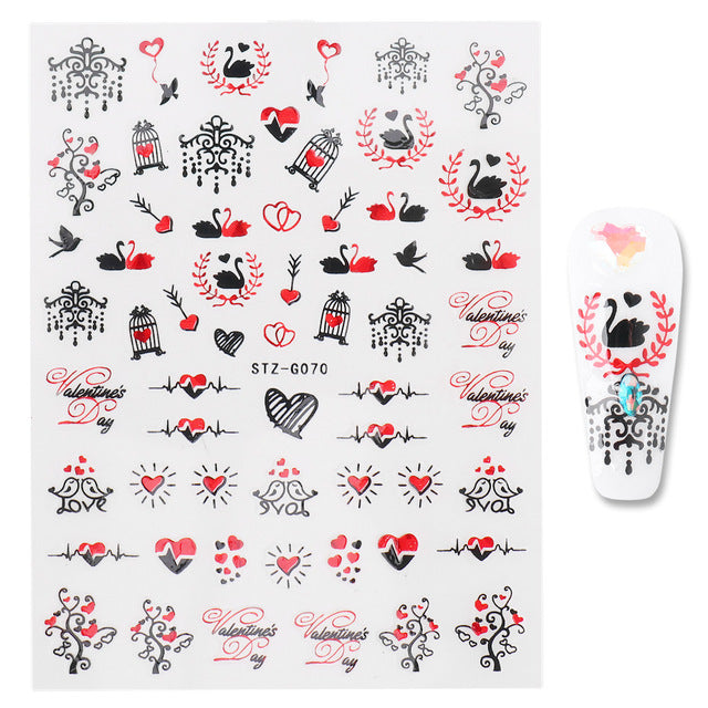 VAL018  Hot nail art stickers ins retro western valentine series nail sweet stickers decals nail