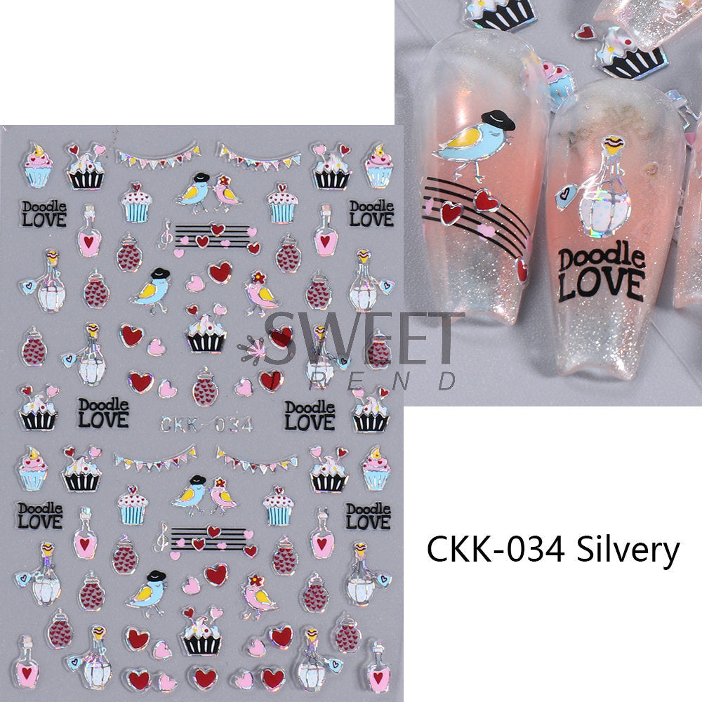 VAL025 New Valentine's Day Nail Art Stickers Ins Laser Silver Lip Print Love Letter Nail Adhesive Decal Wholesale