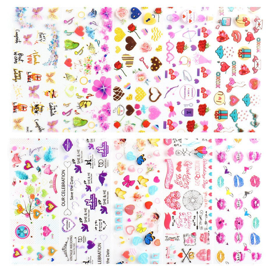 VAL020  Nail art stickers ins Valentine's Day retro floral nail starry sky transfer sticker rose lace paper nail