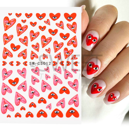 VAL024  Valentine's Day Nail Art Stickers Wholesale Ins Hot Red Heart Devil Eyes Nail Stickers 3D Nail Stickers