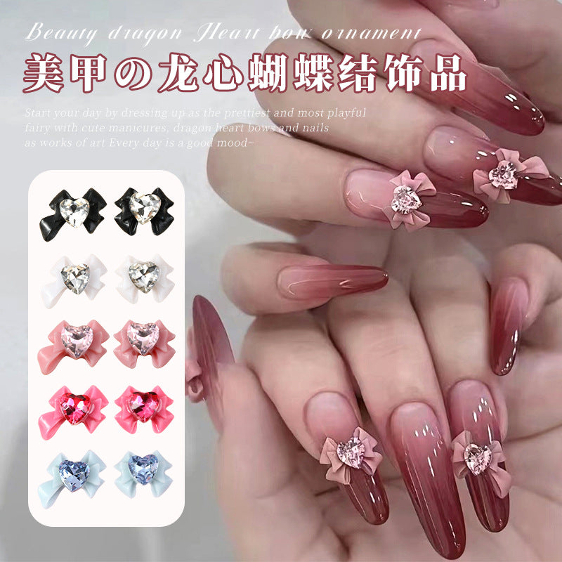 NDE073 Bowknot Nail Art Jewelry, Heart Bowknot Sticker Diamond Spice Girl Nail Art Jewelry