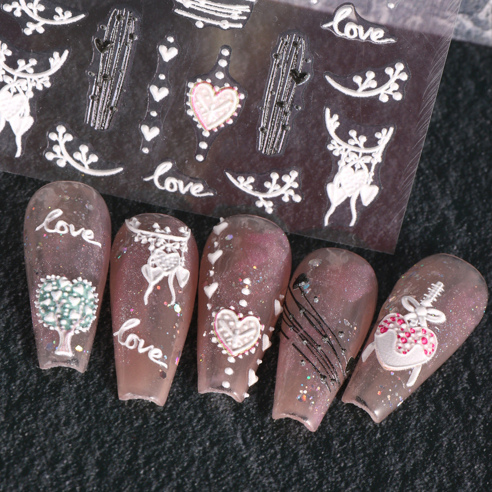 VAL028  Valentine's Day Nail Art Stickers Wholesale 5D Embossed Love Love Tree Balloon Wine Glass Bow Nail Decal