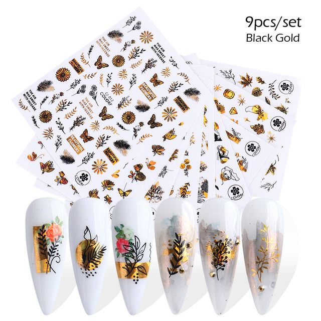 VAL033  New nail art stickers ins red, white, black and gold heart-shaped rose Valentine's Day adhesive nail sticker nail