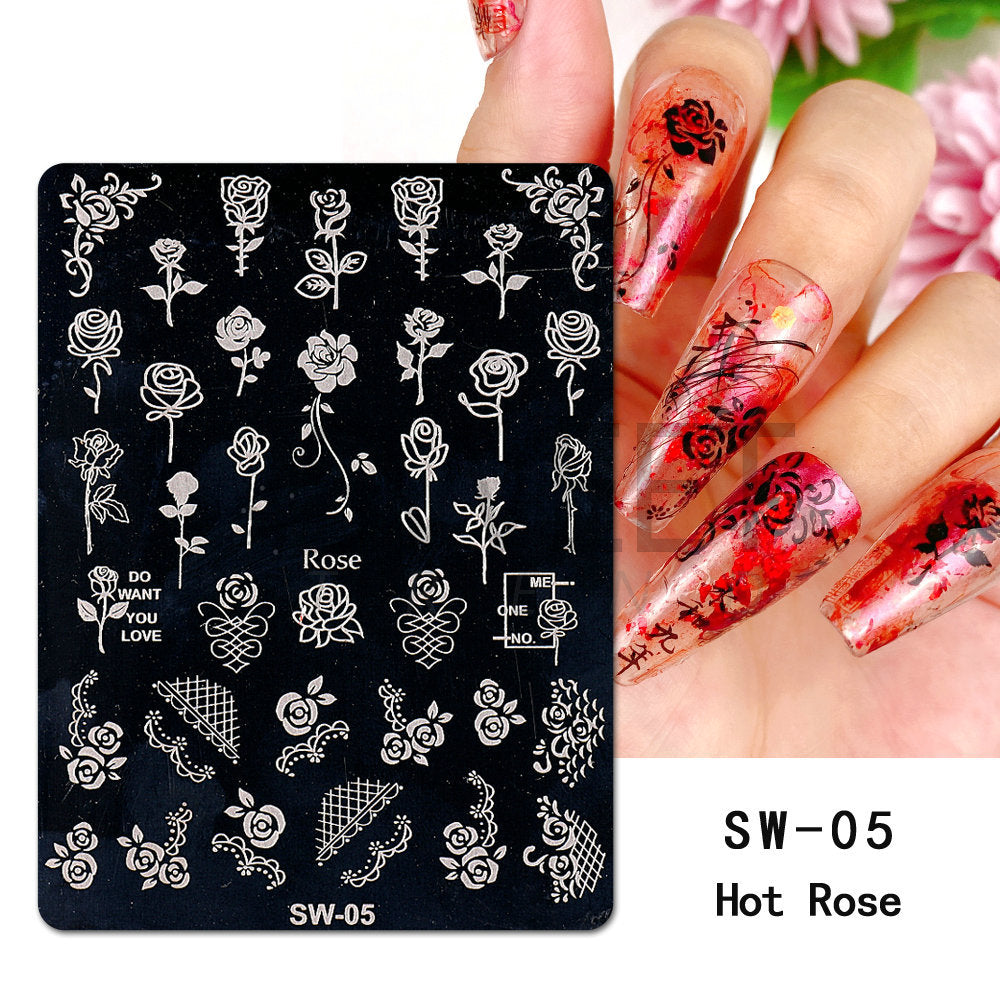 VAL008  New manicure steel plate wholesale ins French manicure rose Valentine's Day Christmas nail transfer template