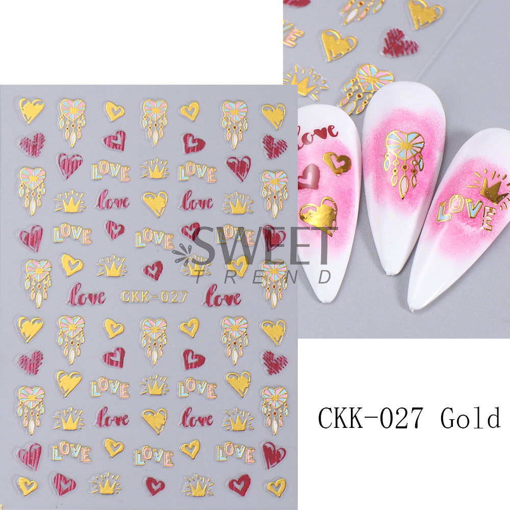 VAL015  New Valentine's Day Nail Art Stickers Bronzing Heart Cupid Lips Black Swan Adhesive Nail Decals