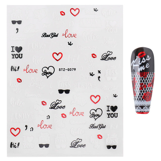 VAL018  Hot nail art stickers ins retro western valentine series nail sweet stickers decals nail