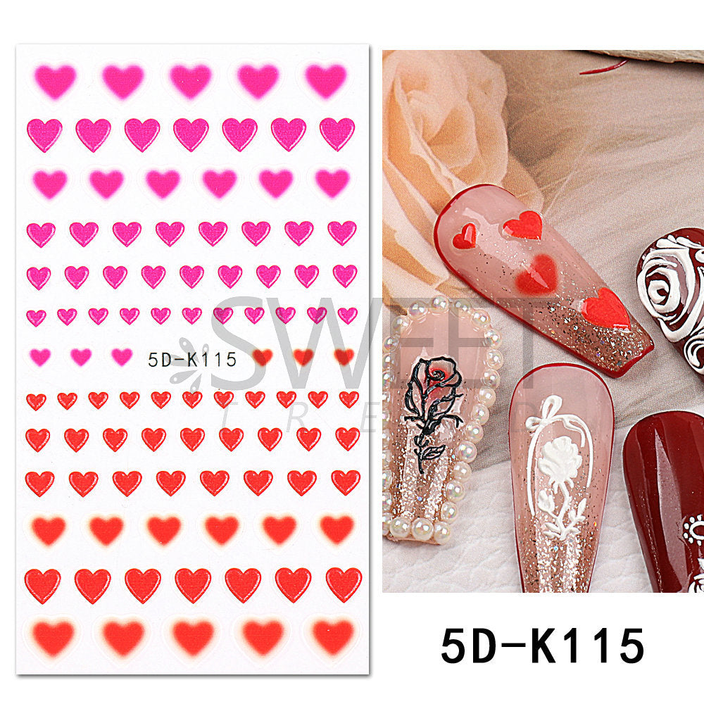 VAL032 Hot Valentine's Day Nail Art Stickers Wholesale Internet Celebrity 5D Embossed Nail Stickers Rose Butterfly Heart