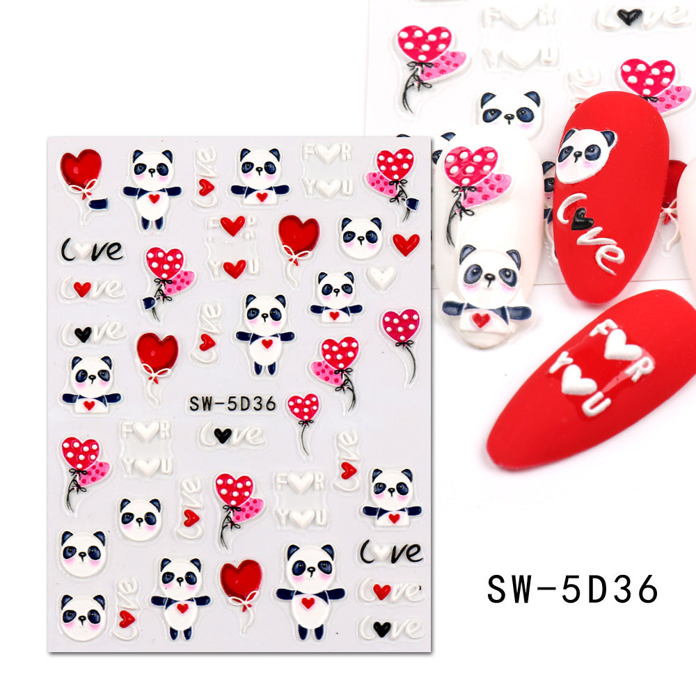 VAL023 Valentine's Day Nail Art Stickers Wholesale 5D Embossed Heart English Words Rose Cartoon Cute Nail Stickers