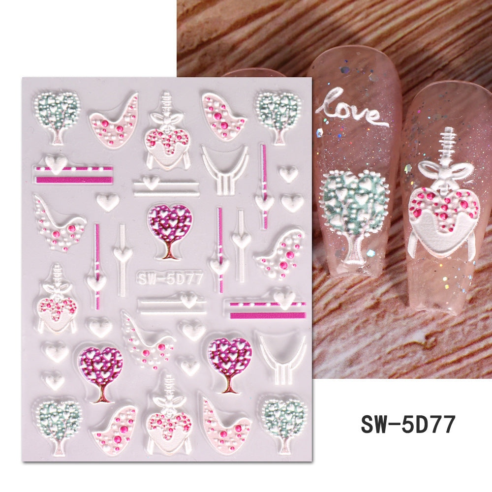 VAL028  Valentine's Day Nail Art Stickers Wholesale 5D Embossed Love Love Tree Balloon Wine Glass Bow Nail Decal