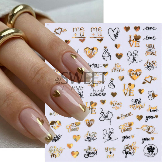 VAL005  New manicure stickers hot stamping simple Valentine's Day series rose love lines nail stickers decoration wholesale