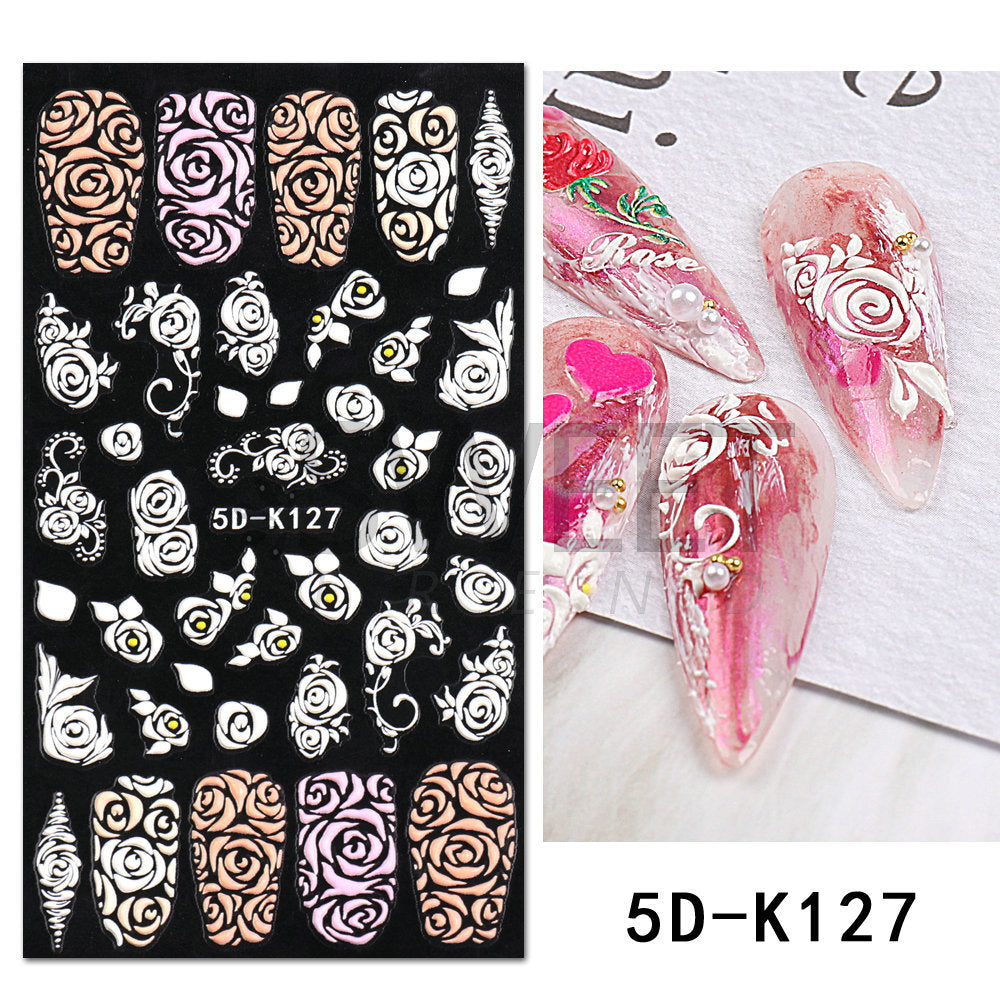 VAL032 Hot Valentine's Day Nail Art Stickers Wholesale Internet Celebrity 5D Embossed Nail Stickers Rose Butterfly Heart