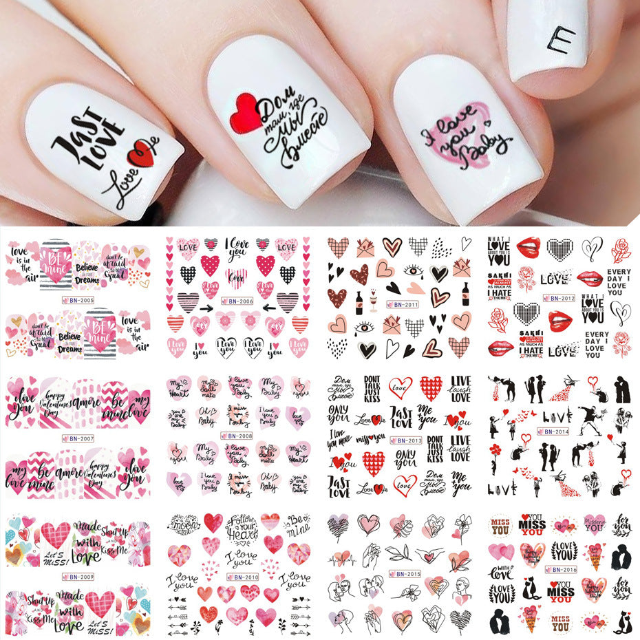 VAL035  New nail art stickers ins European and American Valentine's Day love lip print letter series nail watermark stickers