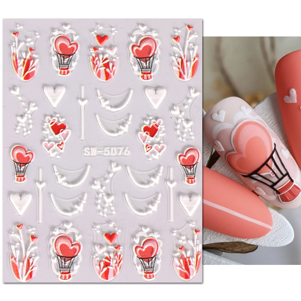 VAL028  Valentine's Day Nail Art Stickers Wholesale 5D Embossed Love Love Tree Balloon Wine Glass Bow Nail Decal