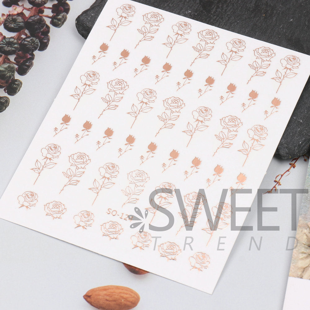 VAL031  Nail Art Stickers Wholesale Ins Hot Gold Bronzing Rose Gold Valentine's Day Nail Stickers Rose Butterfly Stickers