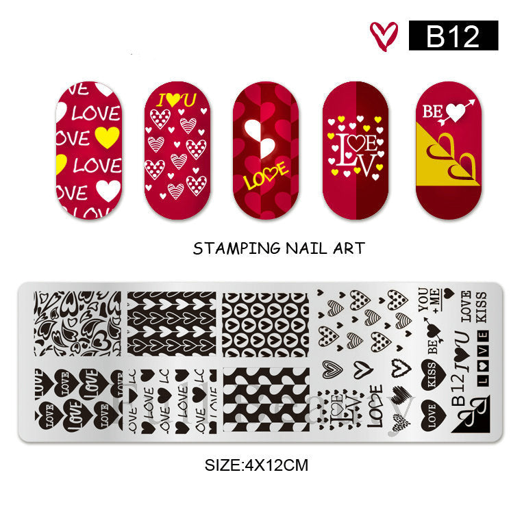 VAL036 New Nail Art Printing Small Long Steel Plate Valentine's Day Love DIY Painted Printing Stainless Steel Nail Printing Plate