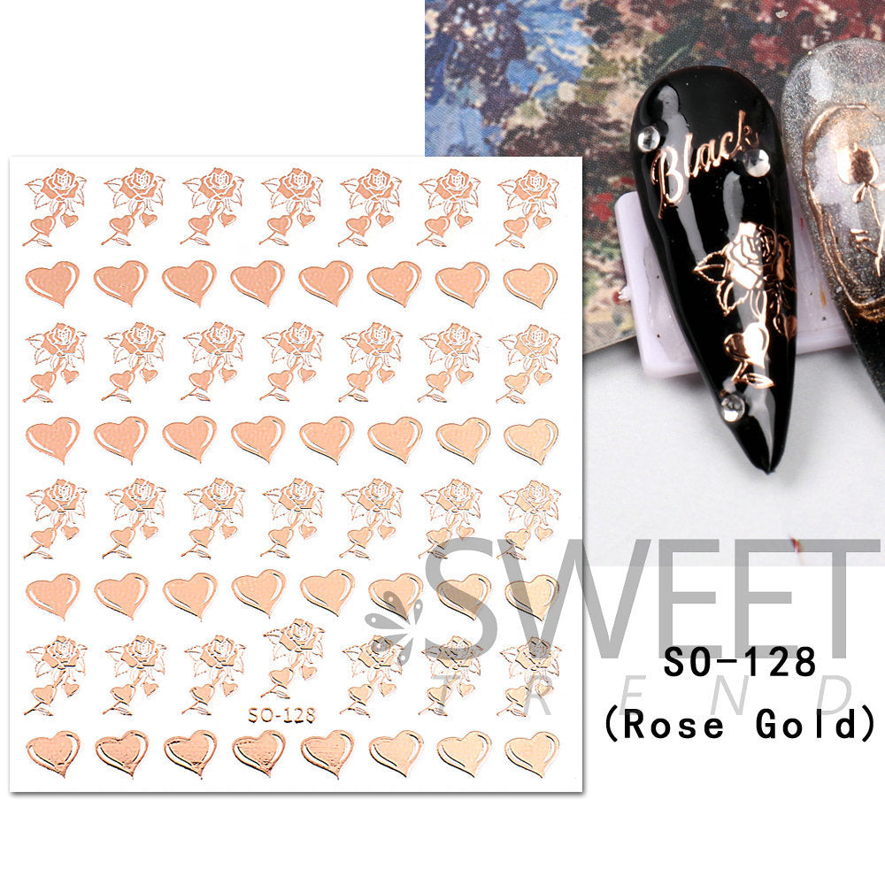 VAL031  Nail Art Stickers Wholesale Ins Hot Gold Bronzing Rose Gold Valentine's Day Nail Stickers Rose Butterfly Stickers