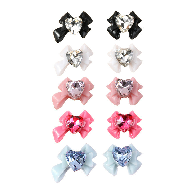 NDE073 Bowknot Nail Art Jewelry, Heart Bowknot Sticker Diamond Spice Girl Nail Art Jewelry