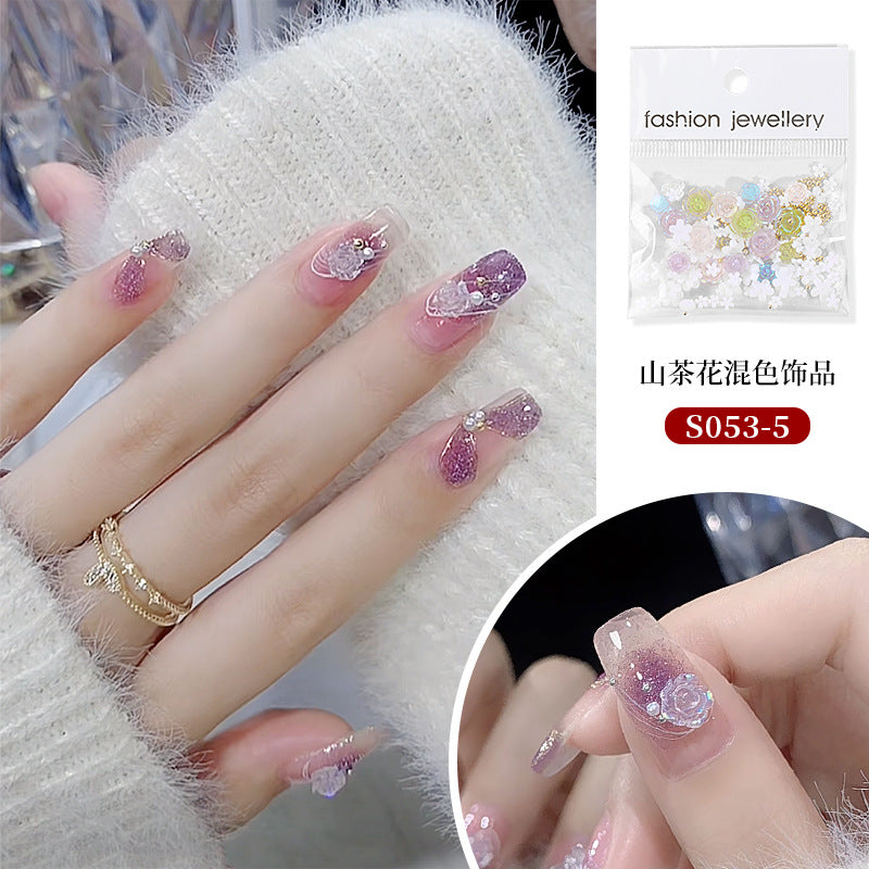 NDE071 Camellia Hibiscus Nail Art Decoration Black Plum Sauce Symphony Nail Decoration Accessories Set