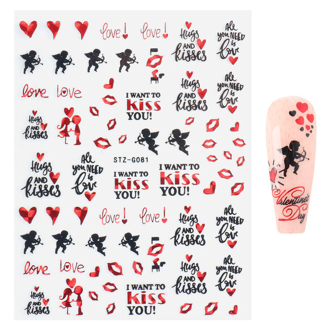 VAL018  Hot nail art stickers ins retro western valentine series nail sweet stickers decals nail