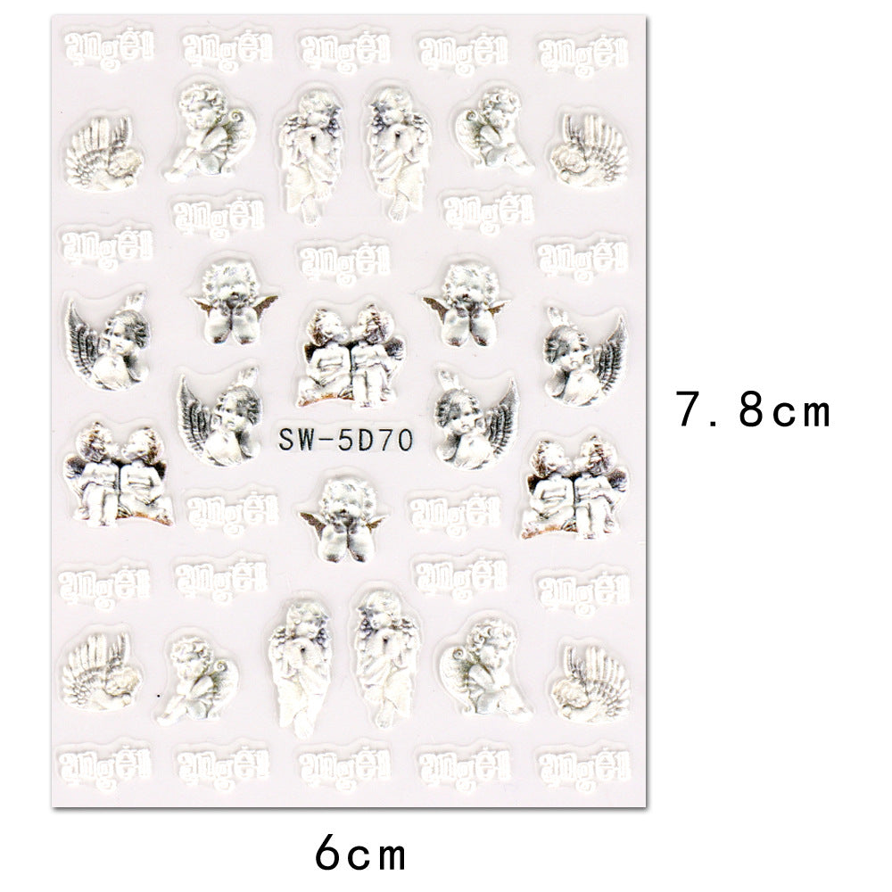 VAL030  Nail Art Stickers Wholesale 5D Embossed Rose Valentine's Day Blazing Angel Cupid Feather Nail Stickers nail