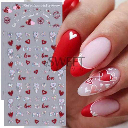 VAL025 New Valentine's Day Nail Art Stickers Ins Laser Silver Lip Print Love Letter Nail Adhesive Decal Wholesale