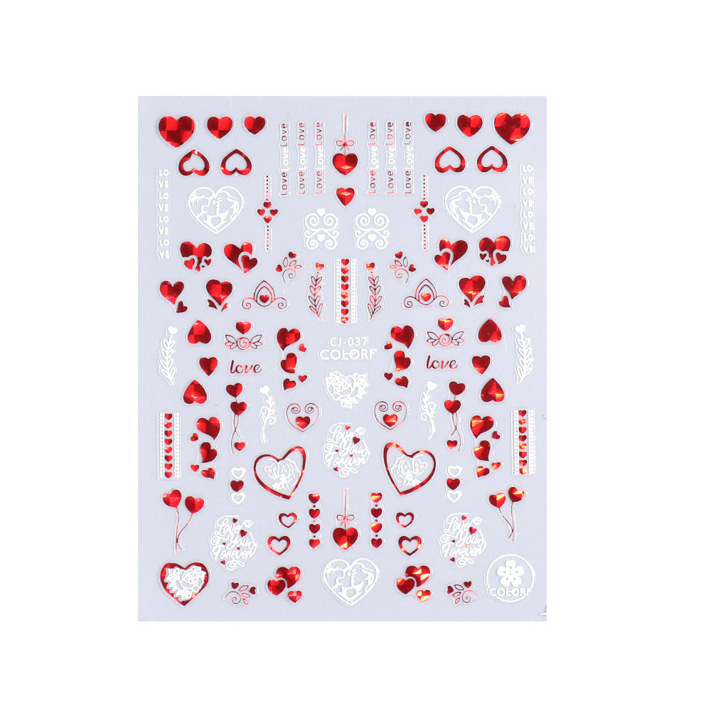 VAL033  New nail art stickers ins red, white, black and gold heart-shaped rose Valentine's Day adhesive nail sticker nail