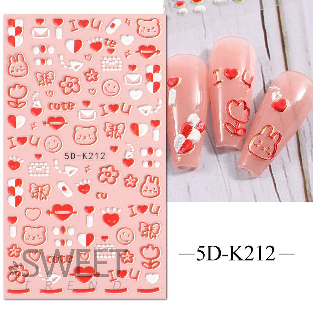 VAL001  Nail art stickers wholesale 5D embossed nail stickers cartoon cute love bow bunny nail art stickers