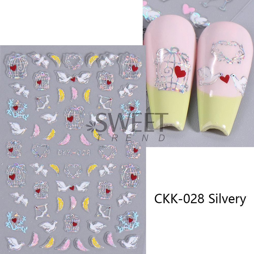 VAL025 New Valentine's Day Nail Art Stickers Ins Laser Silver Lip Print Love Letter Nail Adhesive Decal Wholesale