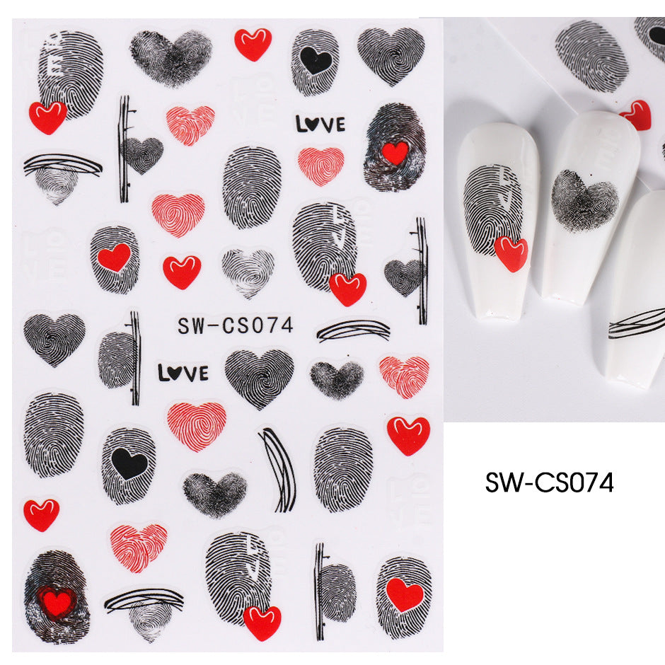 VAL026  Valentine's Day Nail Art Stickers Wholesale Ins Fingerprint Love 3D Self-Adhesive Nail Stickers nail