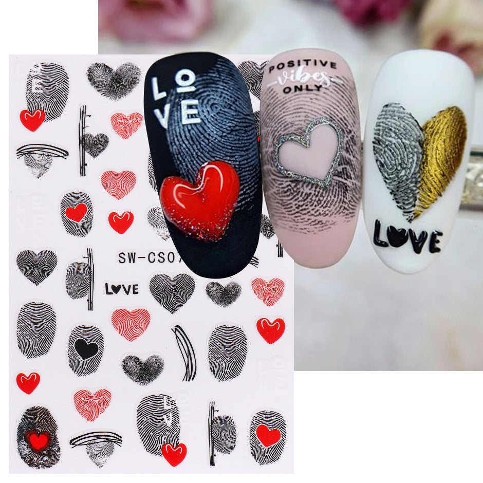 VAL026  Valentine's Day Nail Art Stickers Wholesale Ins Fingerprint Love 3D Self-Adhesive Nail Stickers nail