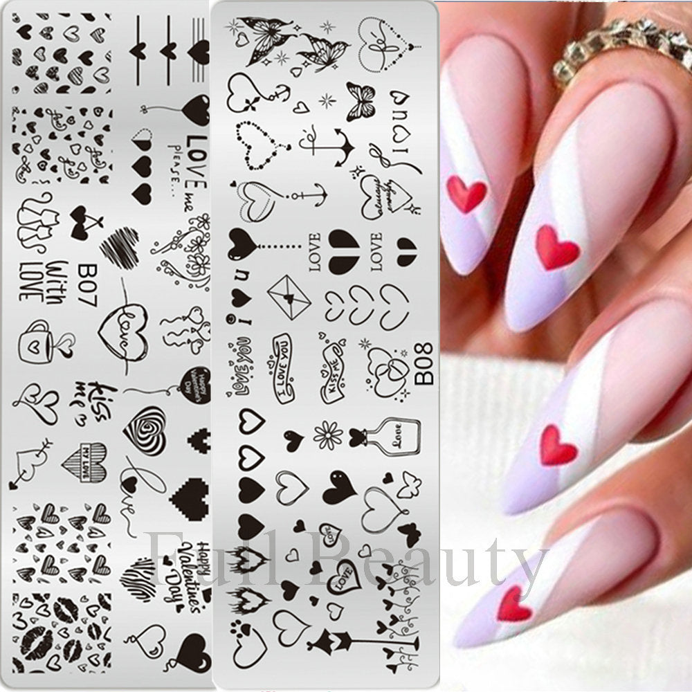 VAL036 New Nail Art Printing Small Long Steel Plate Valentine's Day Love DIY Painted Printing Stainless Steel Nail Printing Plate