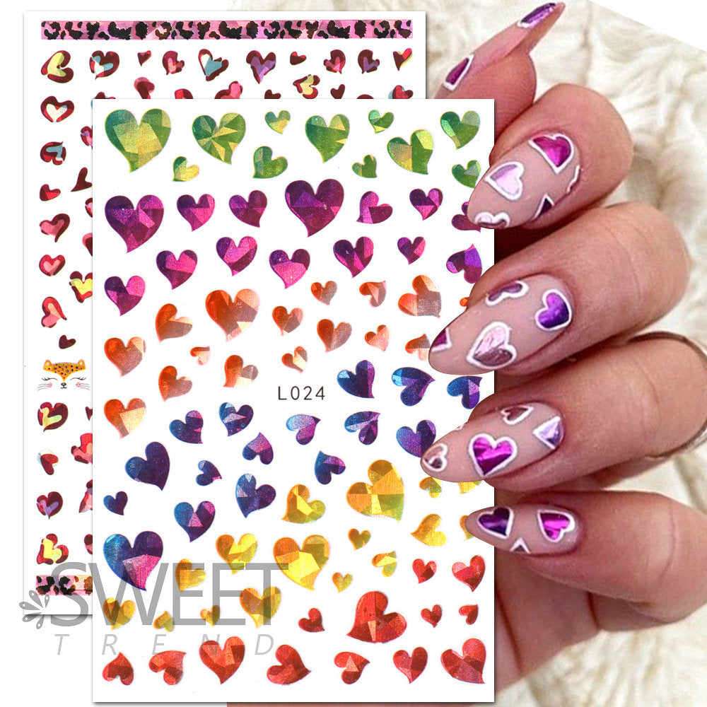 VAL013  Nail Art Stickers Wholesale Ins Hot Style Color Laser Heart Animal Leopard Print 3D Nail Decal Valentine's Day Manicure