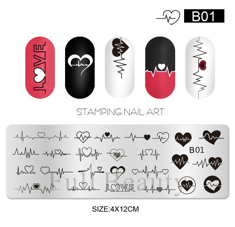 VAL036 New Nail Art Printing Small Long Steel Plate Valentine's Day Love DIY Painted Printing Stainless Steel Nail Printing Plate