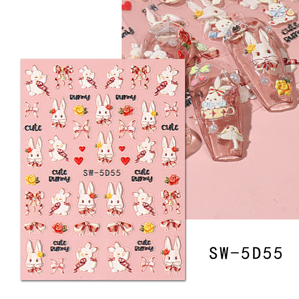 VAL023 Valentine's Day Nail Art Stickers Wholesale 5D Embossed Heart English Words Rose Cartoon Cute Nail Stickers