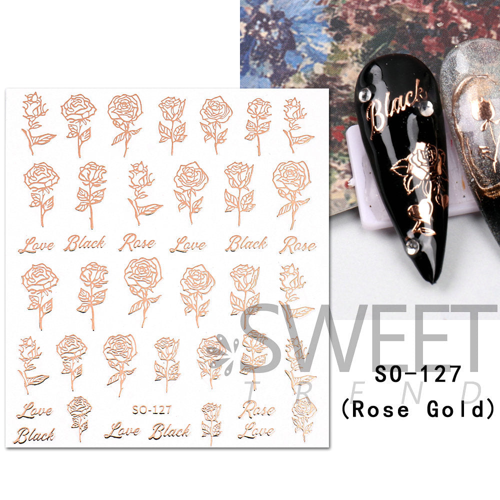 VAL031  Nail Art Stickers Wholesale Ins Hot Gold Bronzing Rose Gold Valentine's Day Nail Stickers Rose Butterfly Stickers