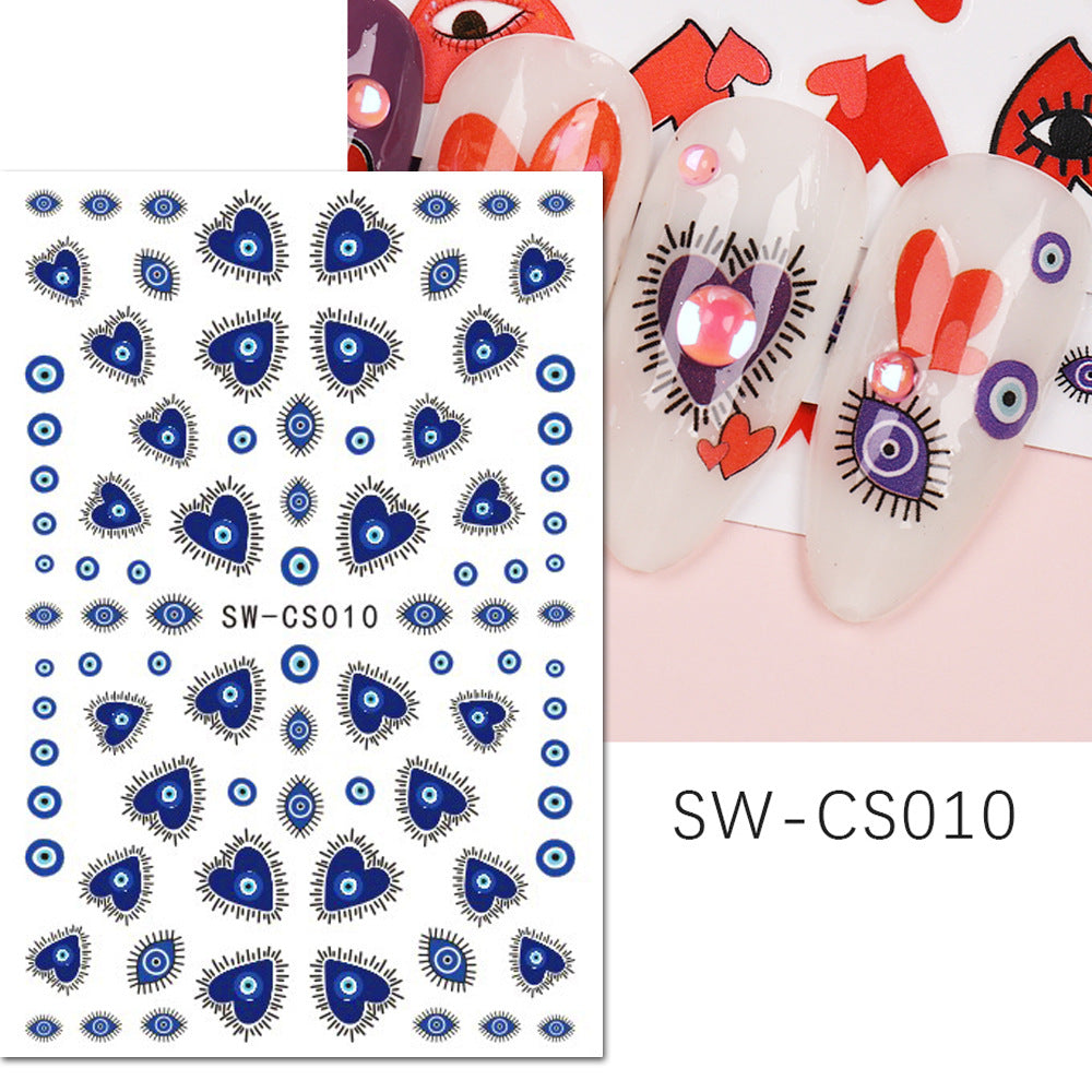 VAL024  Valentine's Day Nail Art Stickers Wholesale Ins Hot Red Heart Devil Eyes Nail Stickers 3D Nail Stickers