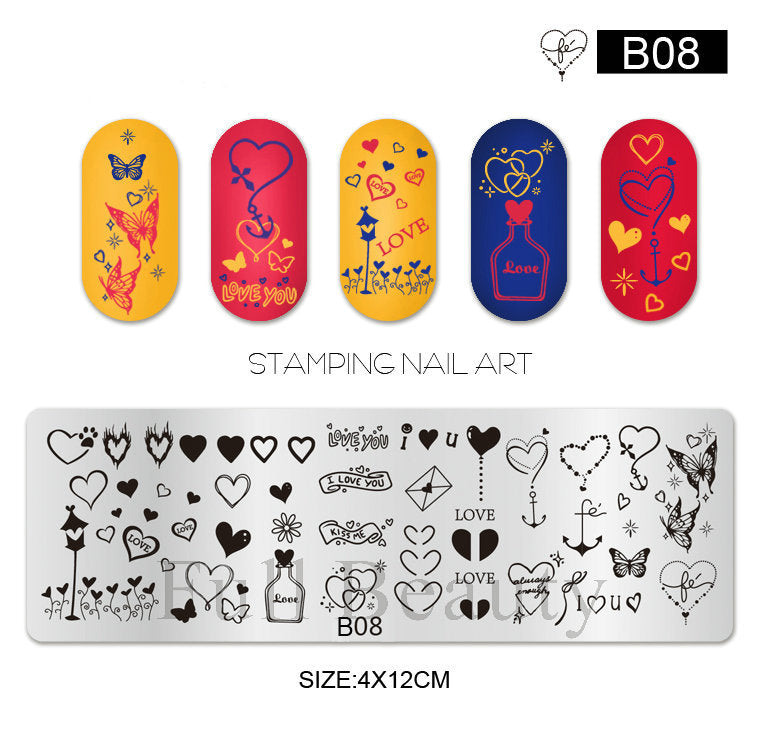 VAL036 New Nail Art Printing Small Long Steel Plate Valentine's Day Love DIY Painted Printing Stainless Steel Nail Printing Plate