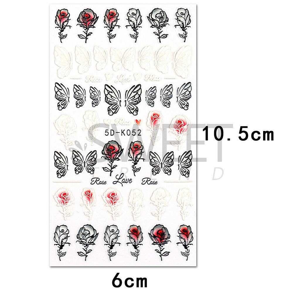 VAL032 Hot Valentine's Day Nail Art Stickers Wholesale Internet Celebrity 5D Embossed Nail Stickers Rose Butterfly Heart