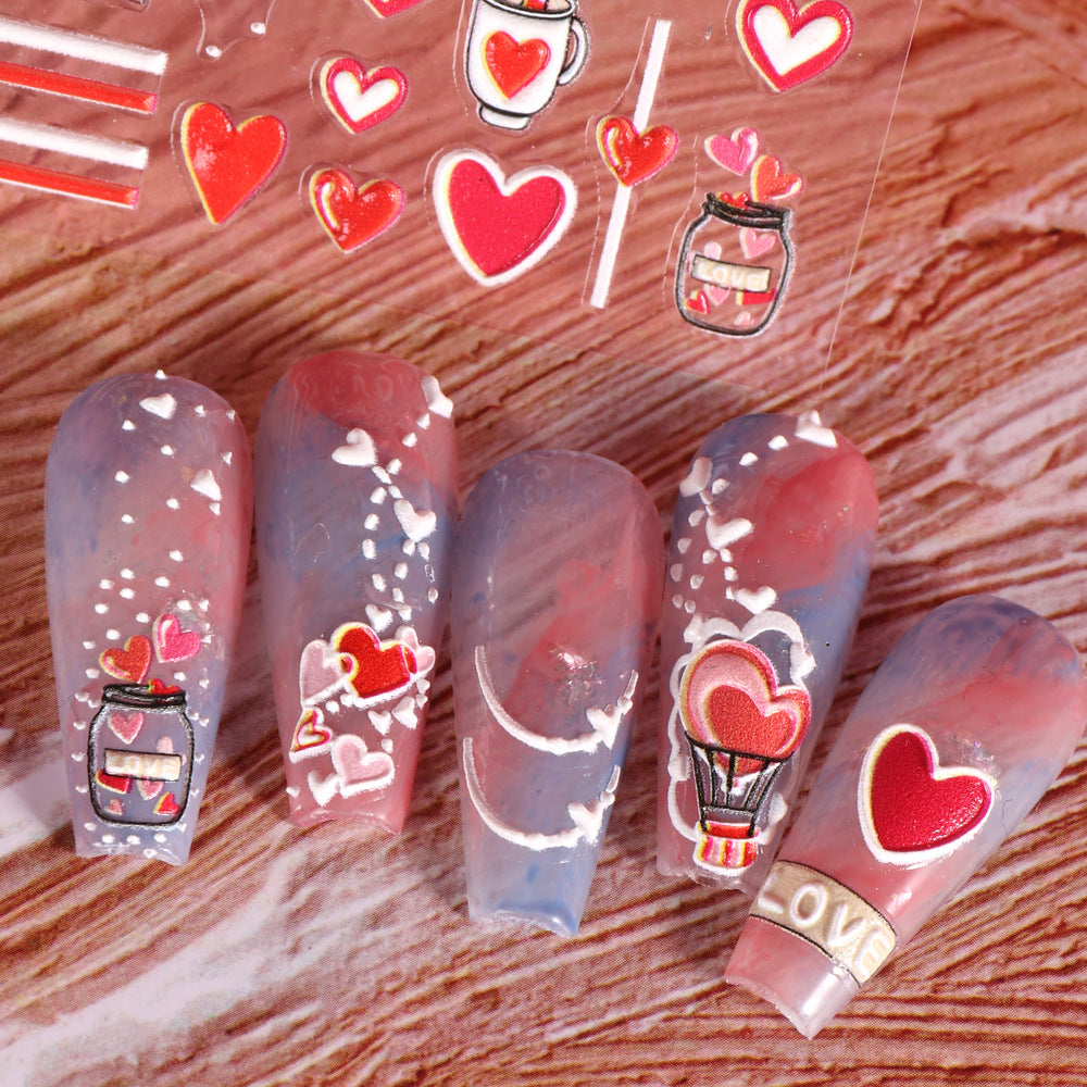 VAL028  Valentine's Day Nail Art Stickers Wholesale 5D Embossed Love Love Tree Balloon Wine Glass Bow Nail Decal