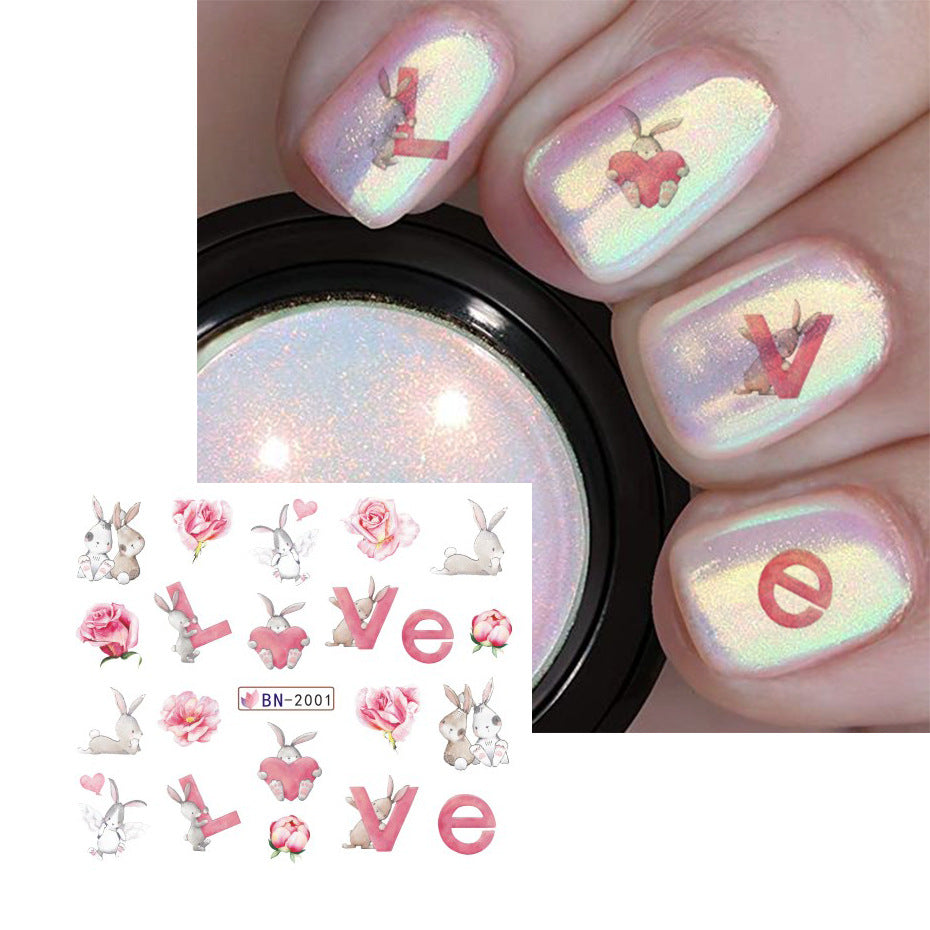 VAL003  New nail art stickers ins European and American Valentine's Day love lip print letters donut watermark nail stickers