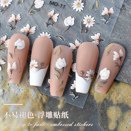 NDE072 Embossed 5D three-dimensional bronzing tulip cherry blossom rose rabbit nail art sticker