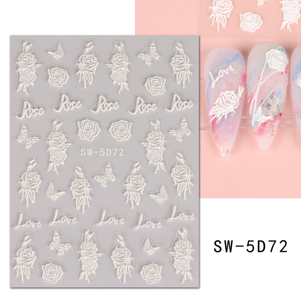 VAL030  Nail Art Stickers Wholesale 5D Embossed Rose Valentine's Day Blazing Angel Cupid Feather Nail Stickers nail